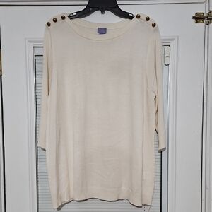 Laura Scott Cream Button-Shoulder Lightweight Sweater